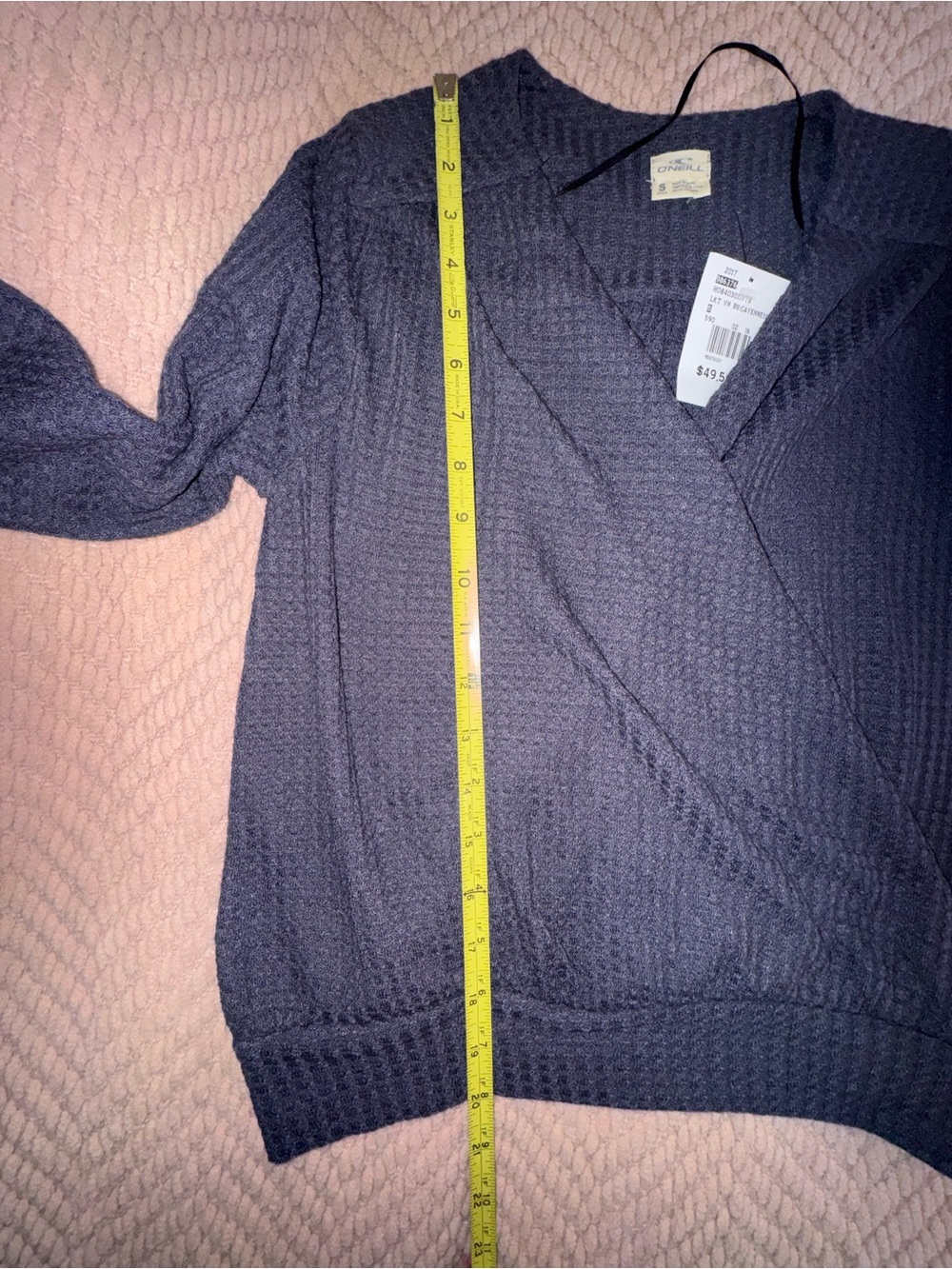 O'Neill Grey-blue Cayenne waffle knit wrap sweater with flared sleeves size S - Picture 8 of 13